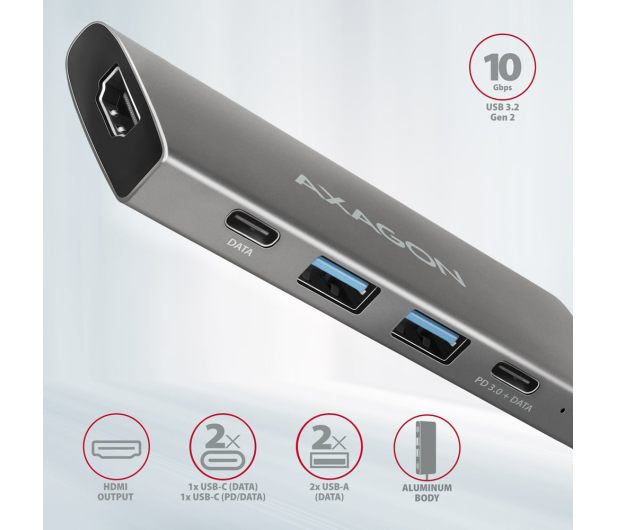 Axagon HMC-5G21 USB-C 10Gbps SPEEDSTER 5in1 hub - 1485451 - zdjęcie 3
